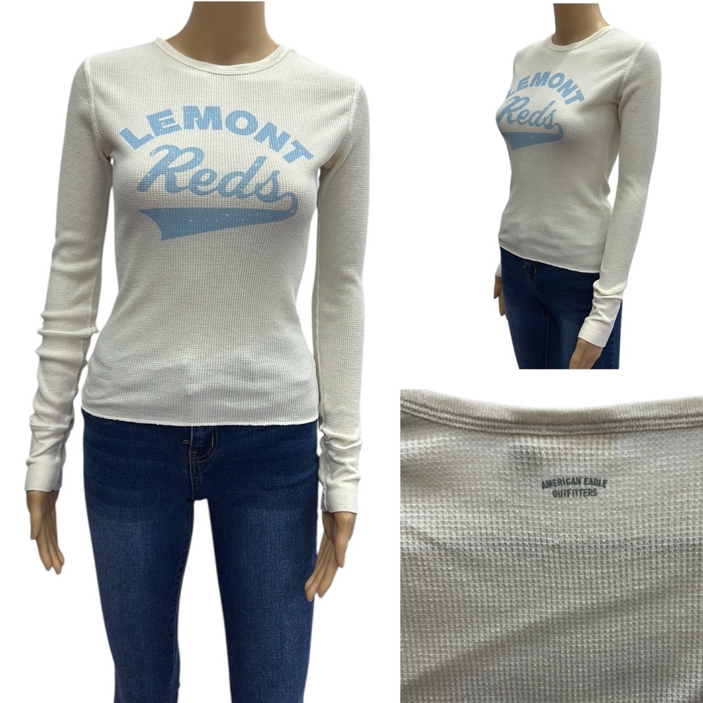 American Eagle Waffle Knit Lemont Reds Logo Long Sleeve Shirt Cotton Blend SP